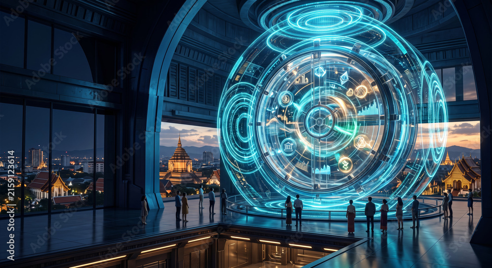 Obraz premium Futuristic Digital Banking Vault with Advanced Financial Security Technology
