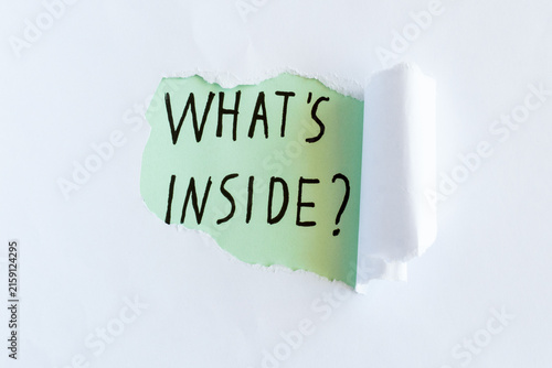 Cuadro en lienzo What?s Inside Handwritten Question Revealed Under Torn Paper, Curiosity and Disc