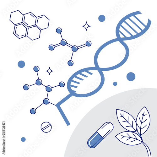 Dna double helix strand and molecular science research laboratory elements