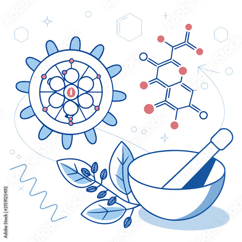Natural medicine and herbal extract laboratory research science graphic design