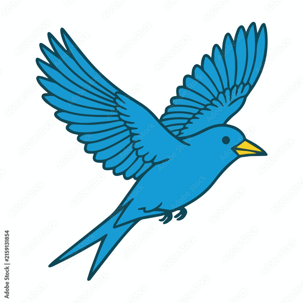 Obraz premium A Stylized Vector Illustration of a Blue Bird in Flight Against a White Background