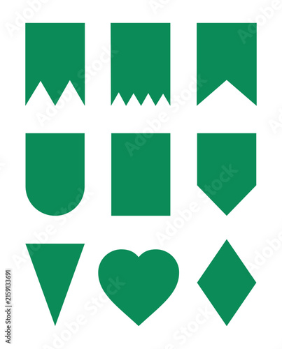 Collection of Nine Different Green Cutout Shapes, Banners, and Pennant Flag Designs