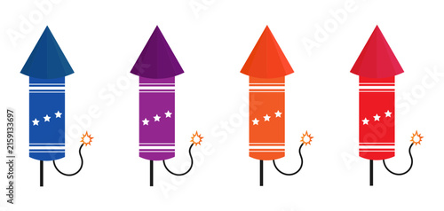 Colorful Party Firework Rockets Isolated on White Background