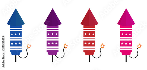 Colorful Firework Rocket Icons Set with Stars and Stripes