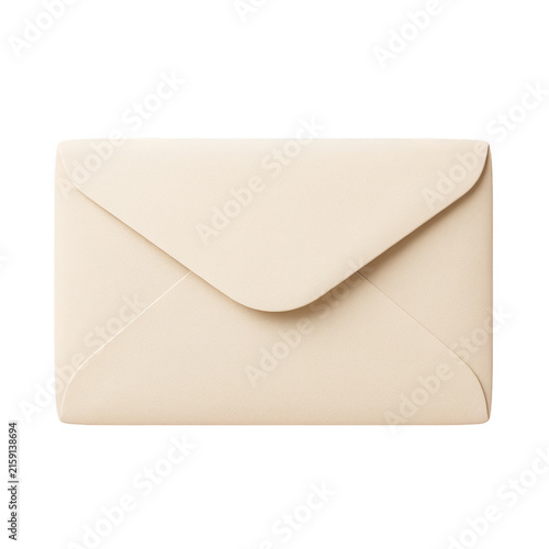A single closed cream colored paper envelope isolated on transparent background
