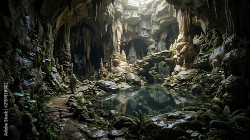 Ancient stone temple ruins deep in jungle darkness.
