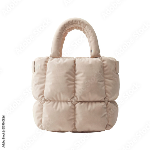 A stylish beige quilted handbag for women isolated on transparent background