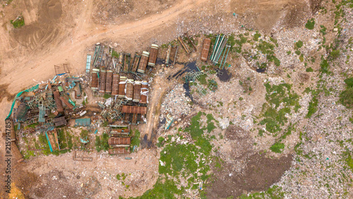 Konstfotografi Used industrial filters stacked at a waste segregation facility from above