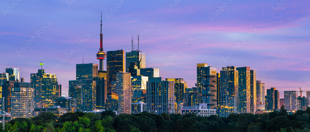 Fototapeta premium Panoramic view of the downtown Toronto financial center skyline with modern skyscrapers