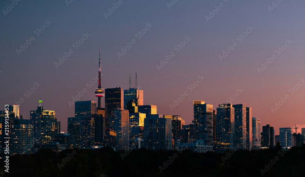 Fototapeta premium Panoramic view of the downtown Toronto financial center skyline with modern skyscrapers