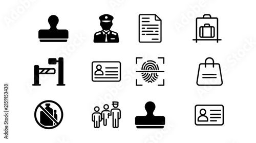 Border control and security check icons for immigration documentation.