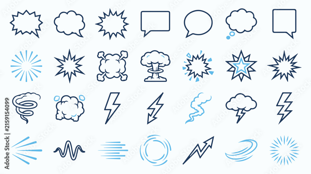 Fototapeta premium Comic Book Action Elements and Speech Bubbles Icon Set