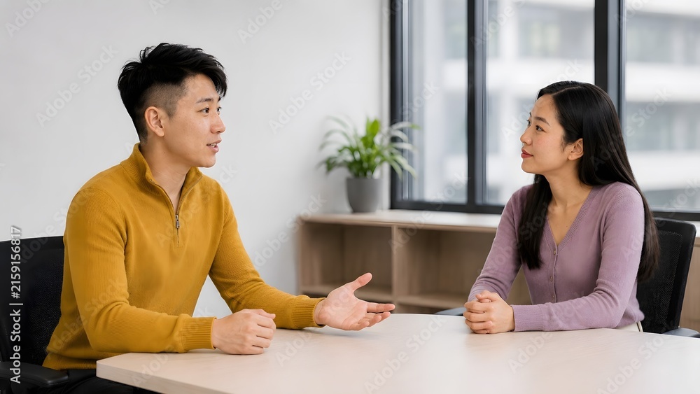 Obraz premium Employee explaining a work concern during a one to one meeting