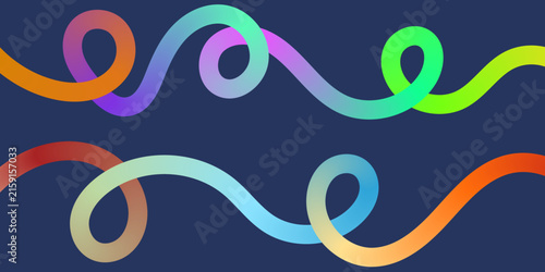 Vibrant Multicolor Wavy Ribbon Lines on Dark Blue Background