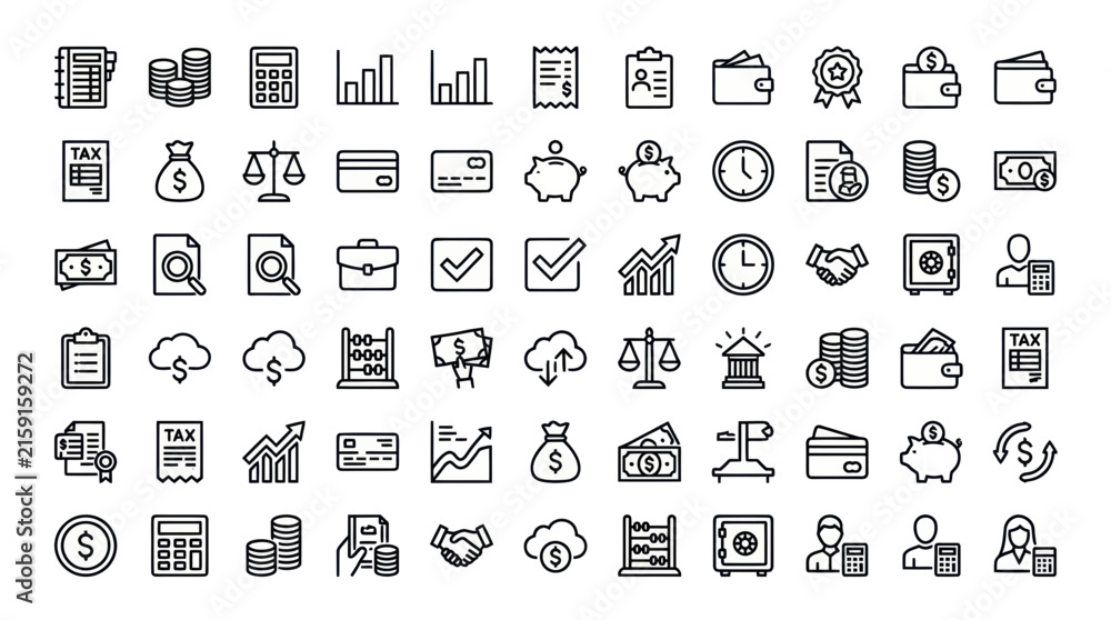 Fototapeta premium Business banking and finance thin line icon set.