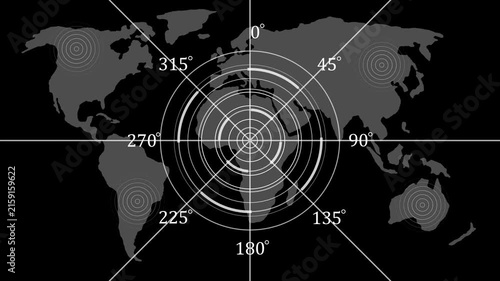 Global connectivity network hud: digital map with radar scanning and data tracking overlay
