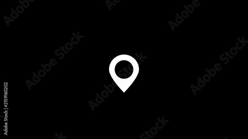 Minimalist white map pin animation on black background, for location and, navigation ui location navigation