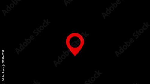 Red map location pin animation on black background, for navigation and, travel ui