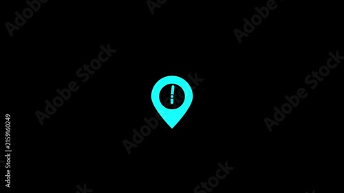 Minimalist cyan map pin with rotating clock hands animation for location and time management concepts