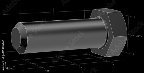 Metal bolt, screw drawing. 
Computer 3d modeling. Technic cad analysis.
Investigation of parameters of steel mechanical part
 using computer aided design system.
Engineering calculation. 