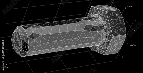 Metal bolt, screw drawing. 
Computer 3d modeling. Technic cad analysis.
Investigation of parameters of steel mechanical part
 using computer aided design system.
Engineering calculation. 