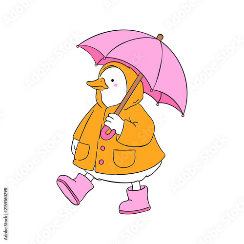 Cute goose in raincoat with umbrella autumn vector illustration