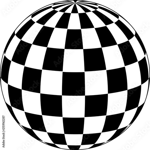 Black white checkerboard sphere surface optical geometry projection texture