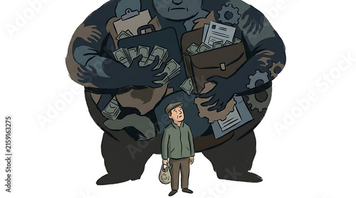 Small man standing in front of a large intimidating figure.