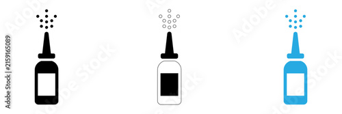 Three variations of a nasal spray bottle icon in black and blue colors