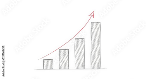 Hand Drawn Business Finance Growth Chart Graph with Rising Bars and Arrow on White Background Success Investment Development Increase Achievement Concept