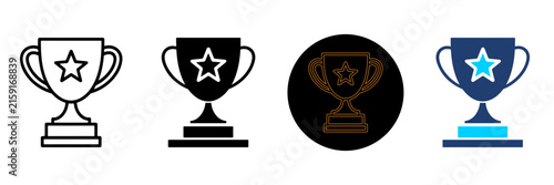 Set of four trophy cup icons with star Vector