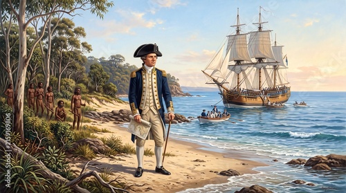 Captain James Cook landing on the east coast of Australia