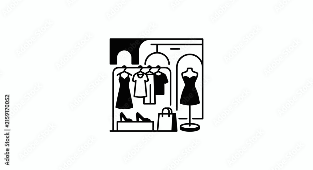 Obraz premium Clothing shop interior icon with shoes and mannequin.