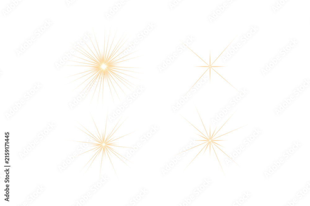 Fototapeta premium Golden Sparkle Light Effects Collection with Radiating Starbursts and Soft Glow