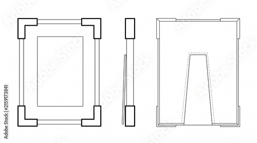 Technical Line Drawing of Picture Frame in Front Side and Back View - Vector Illustration for Product Design and Mockup