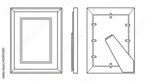 Picture Frame Vector Line Art Set with Front Side and Back Views for Coloring Page or Product Mockup Illustration