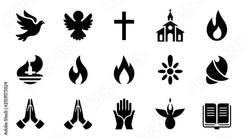 Foto Minimalist black and white symbolic icons set with symbolic religious elements m