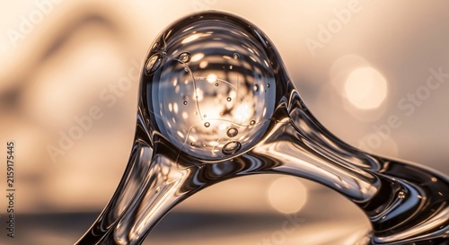 A close up of a decorative glass finial reflecting warm lights