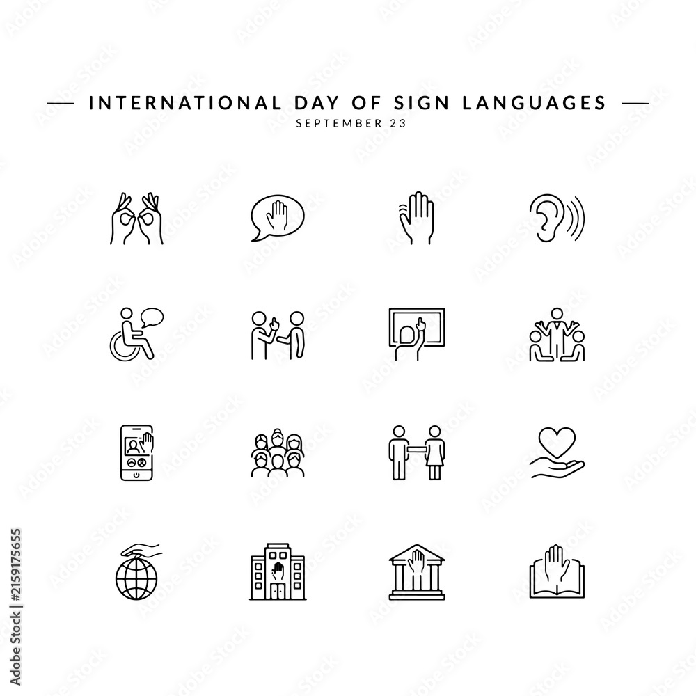 Fototapeta premium International Day of Sign Languages Communication and Accessibility Line Vector Icon Set
