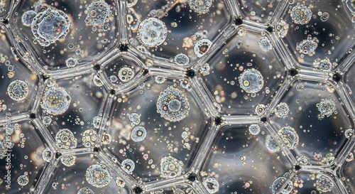 Hexagonal patterns with circular formations against a cosmic background