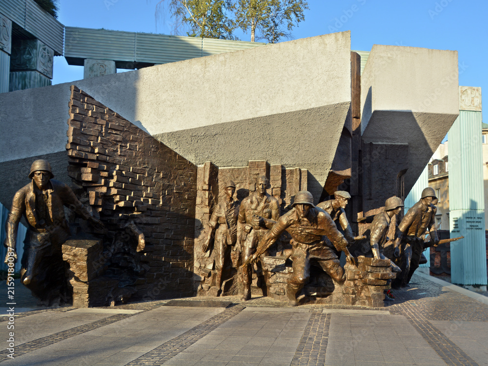 Obraz premium WARSAW POLAND: Details of Warsaw Uprising Monument is dedicated to the Warsaw Uprising of 1944. Unveiled in 1989, it was sculpted by Wincenty Kucma and the architect was Jacek Budyn.