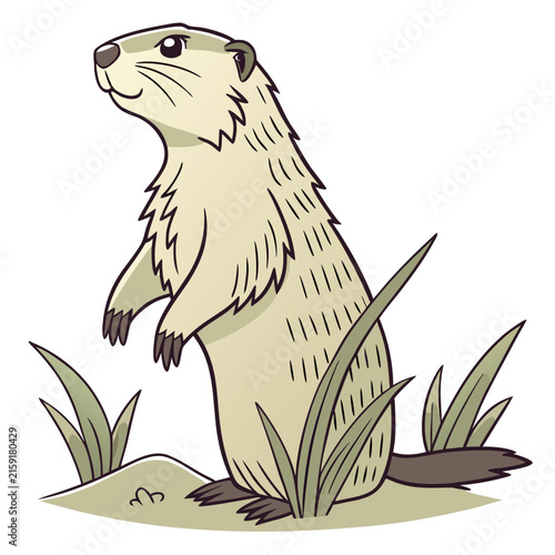 Ground squirrel standing in the grass, isolated on a white background, cartoon style animal gopher rodent