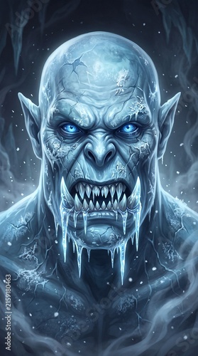 An illusory chilling orc with icy blue skin