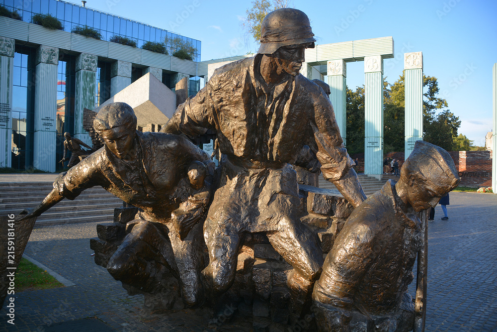 Obraz premium WARSAW POLAND: Details of Warsaw Uprising Monument is dedicated to the Warsaw Uprising of 1944. Unveiled in 1989, it was sculpted by Wincenty Kucma and the architect was Jacek Budyn.
