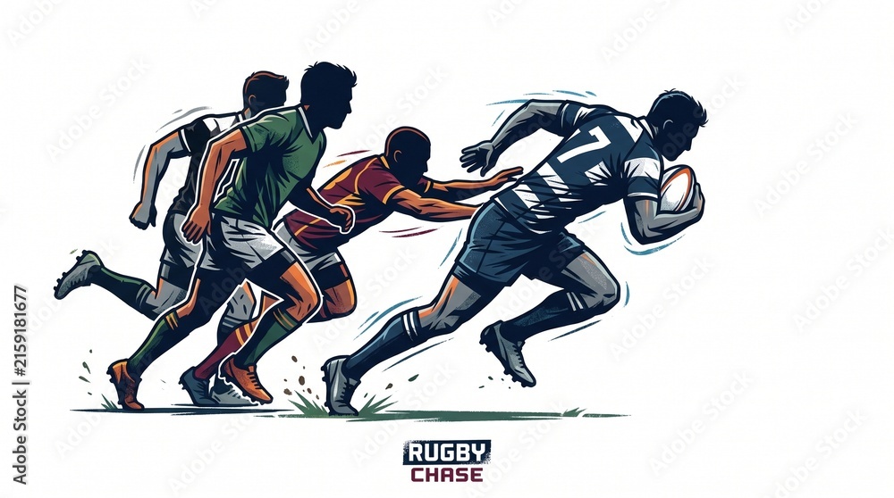Fototapeta premium Dynamic Rugby Players Sprinting Vector Design for Sports Marketing Logo on White Background