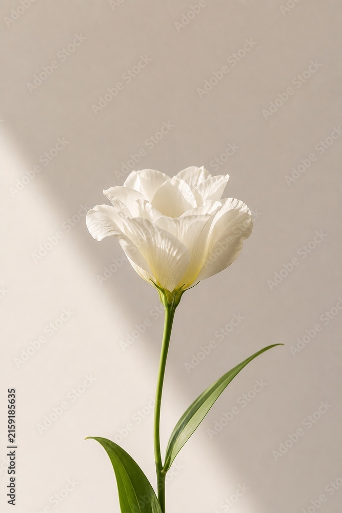 Fototapeta premium Minimalist White Flower on Soft Beige Background
