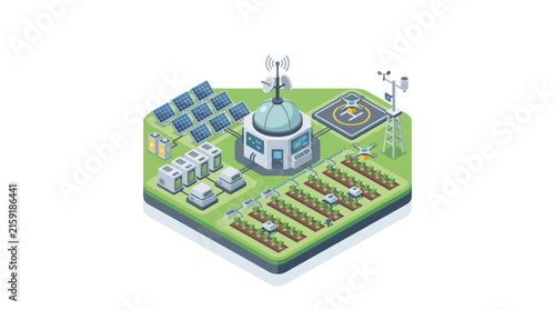 Isometric Smart Farm with Drones and Solar Power