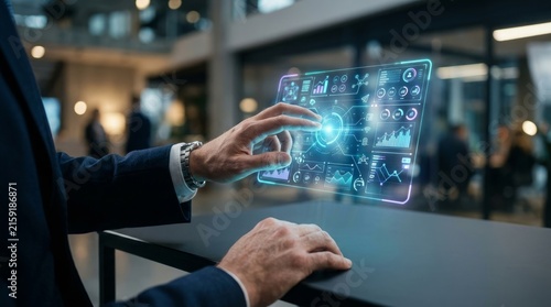 Person using interactive holographic display interface