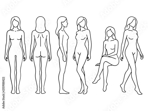 Female Body Proportions Standing and Sitting Model Poses Fashion Croquis Line Art