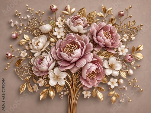 Pink and mauve vertical 3D floral composition